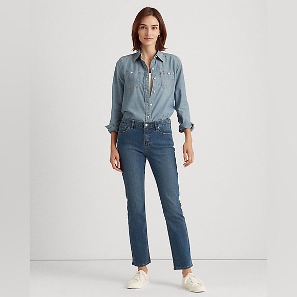 NWT RALPH LAUREN WOMEN MID-RISE STRAIGHT JEANS PETITE SIZE 4P 6P 8P - Picture 1 of 7